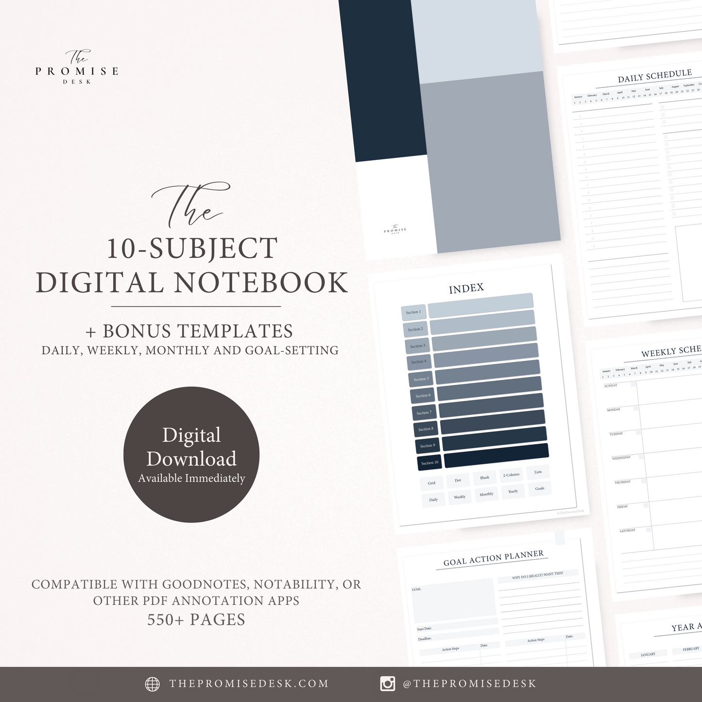 10-Section Blank Digital Notebook + BONUS Planner Templates